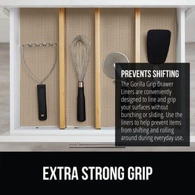 GORILLA GRIP powerGRIP liner in a pantry drawer neatly holds jars.
