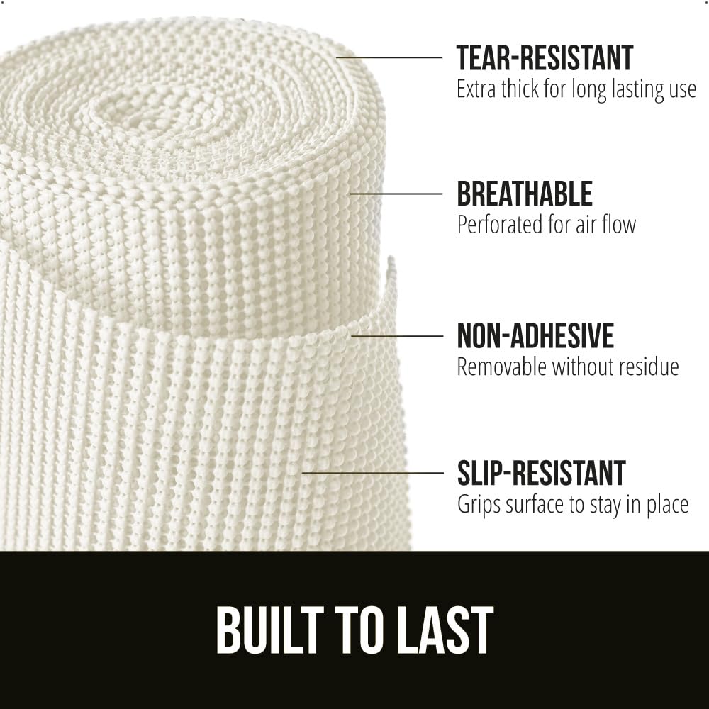 GORILLA GRIP powerGRIP shelf liner non-adhesive keeps shelves organized.