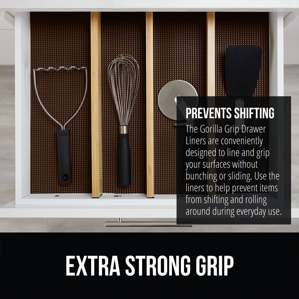 GORILLA GRIP powerGRIP trim-to-fit scissors view shows easy sizing for odd spaces.