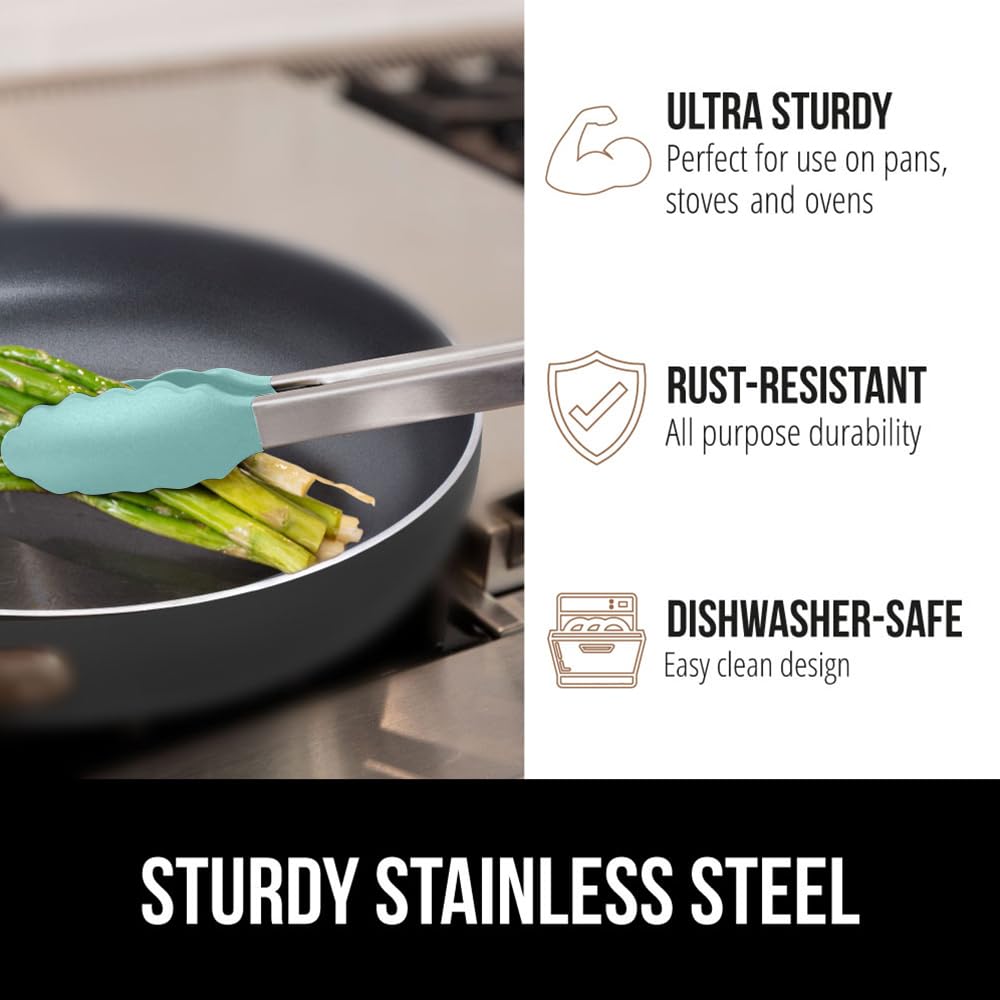 Gorilla Grip pull-lock keeps tongs compact for storage.