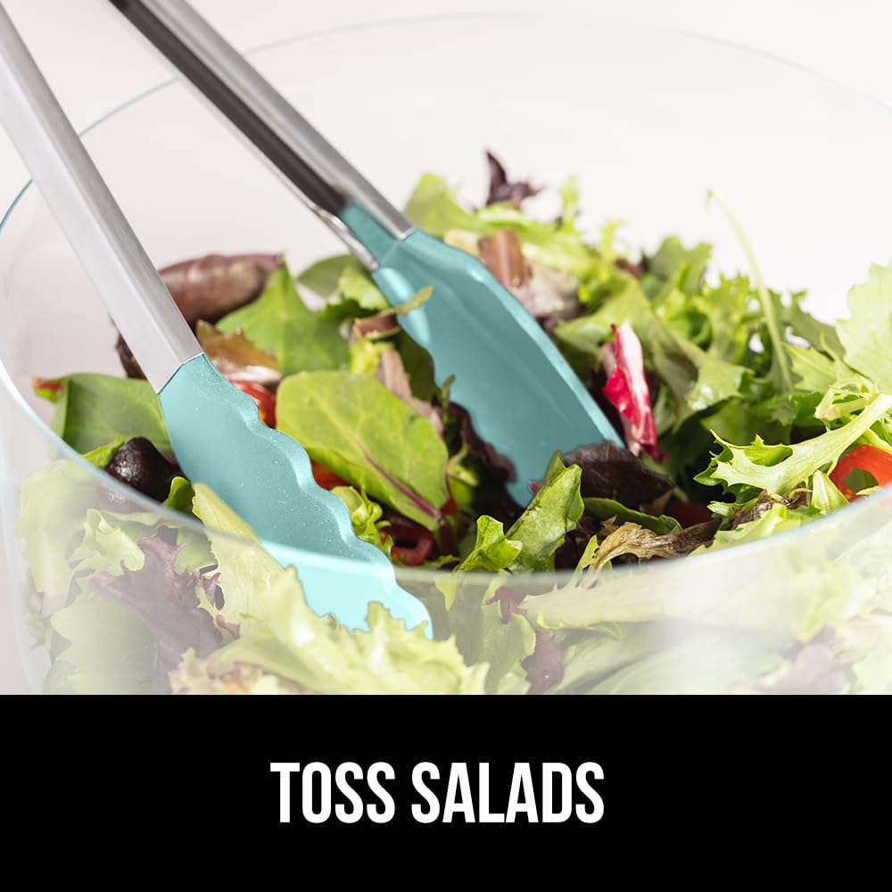 Gorilla Grip pull-lock keeps tongs compact for easy storage.