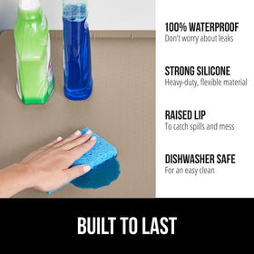 Gorilla Grip raised lip under-sink mat contains liquids and leaks