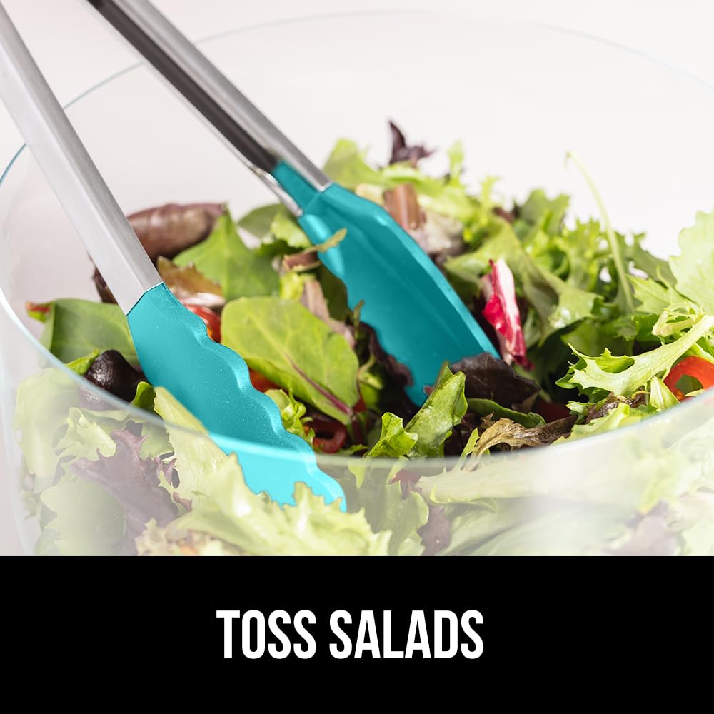 GORILLA GRIP salad tossing with turquoise tongs for fresh use