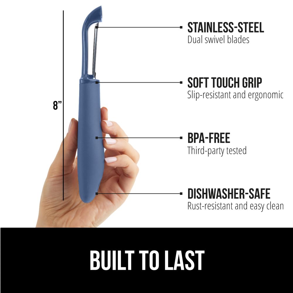 GORILLA GRIP blades provide fast, effortless peeling on tough produce.