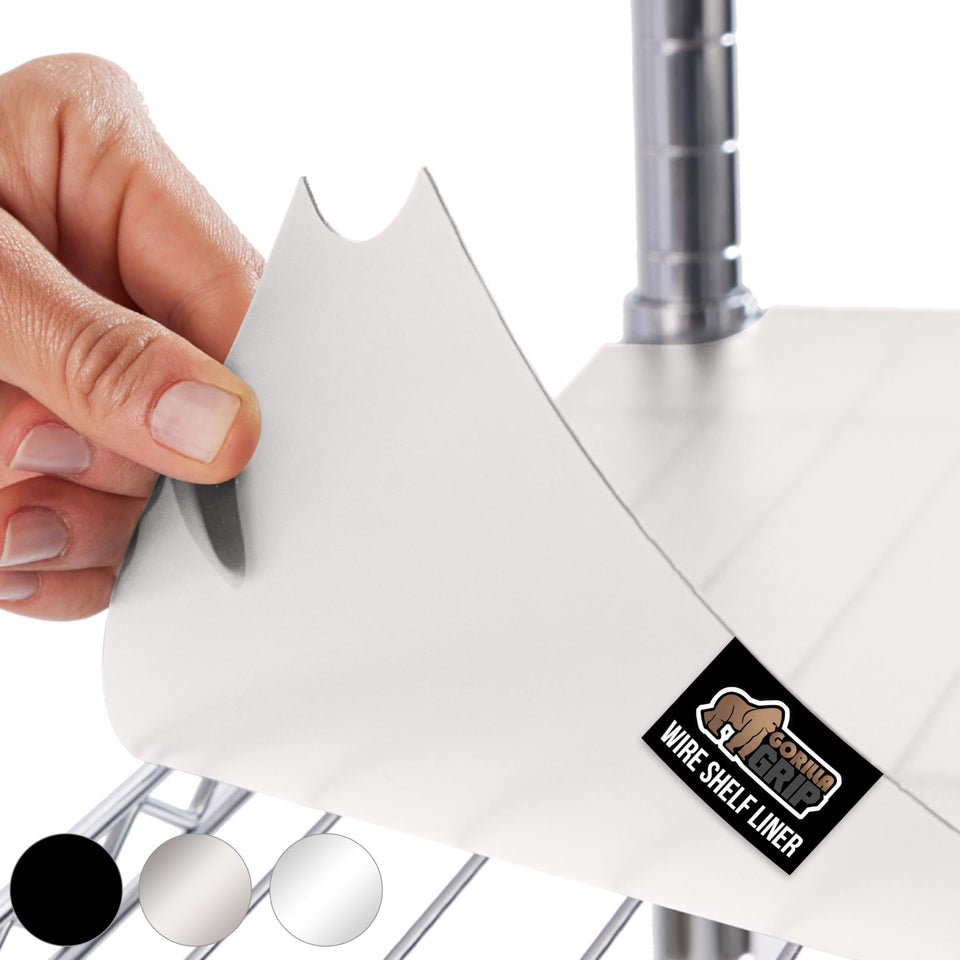 GORILLA GRIP ShelfGuard liner on a wire shelf protects items from spills.