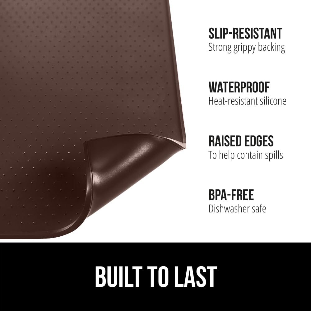 Gorilla Grip silicone coffee mat under espresso machine reduces slips during use.