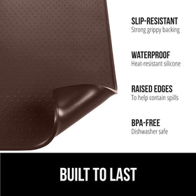 Gorilla Grip silicone coffee mat under espresso machine reduces slips during use.