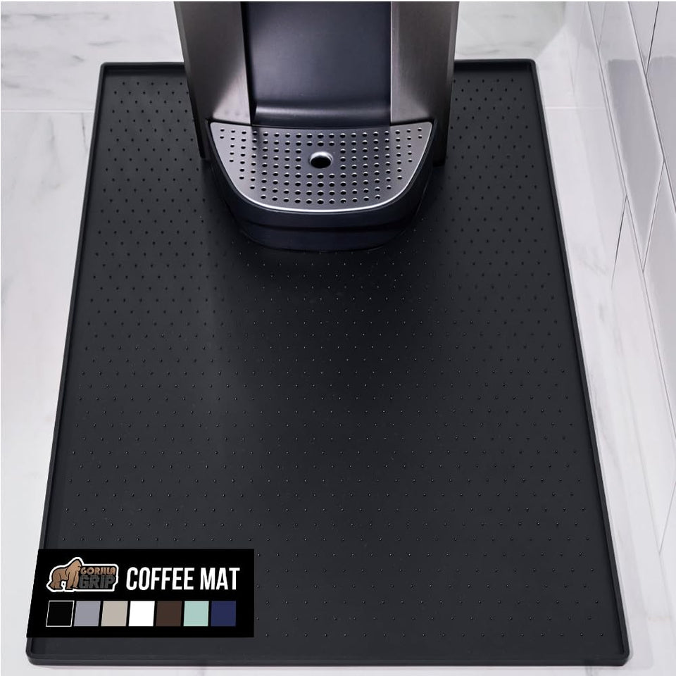 Gorilla Grip silicone coffee mat with raised edge protecting countertops from spills.