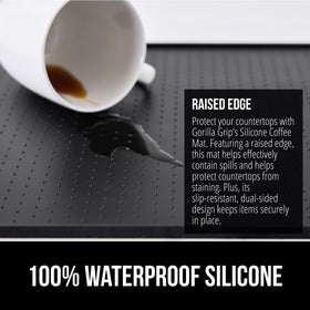 Gorilla Grip silicone mat shows non-slip backing for stable espresso setup.