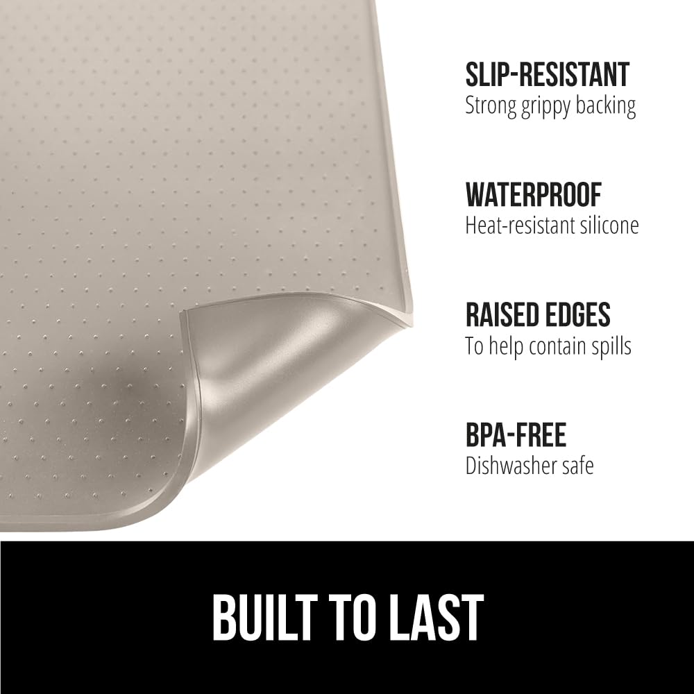 Gorilla Grip raised-edge silicone coffee mat contains liquids for easy cleanup