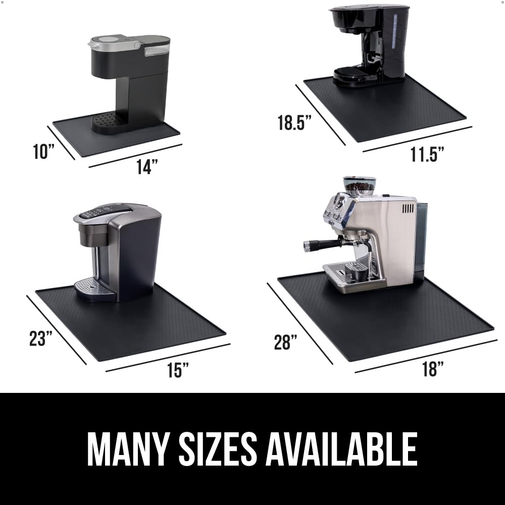 GORILLA GRIP silicone coffee mat, raised edge contains spills.