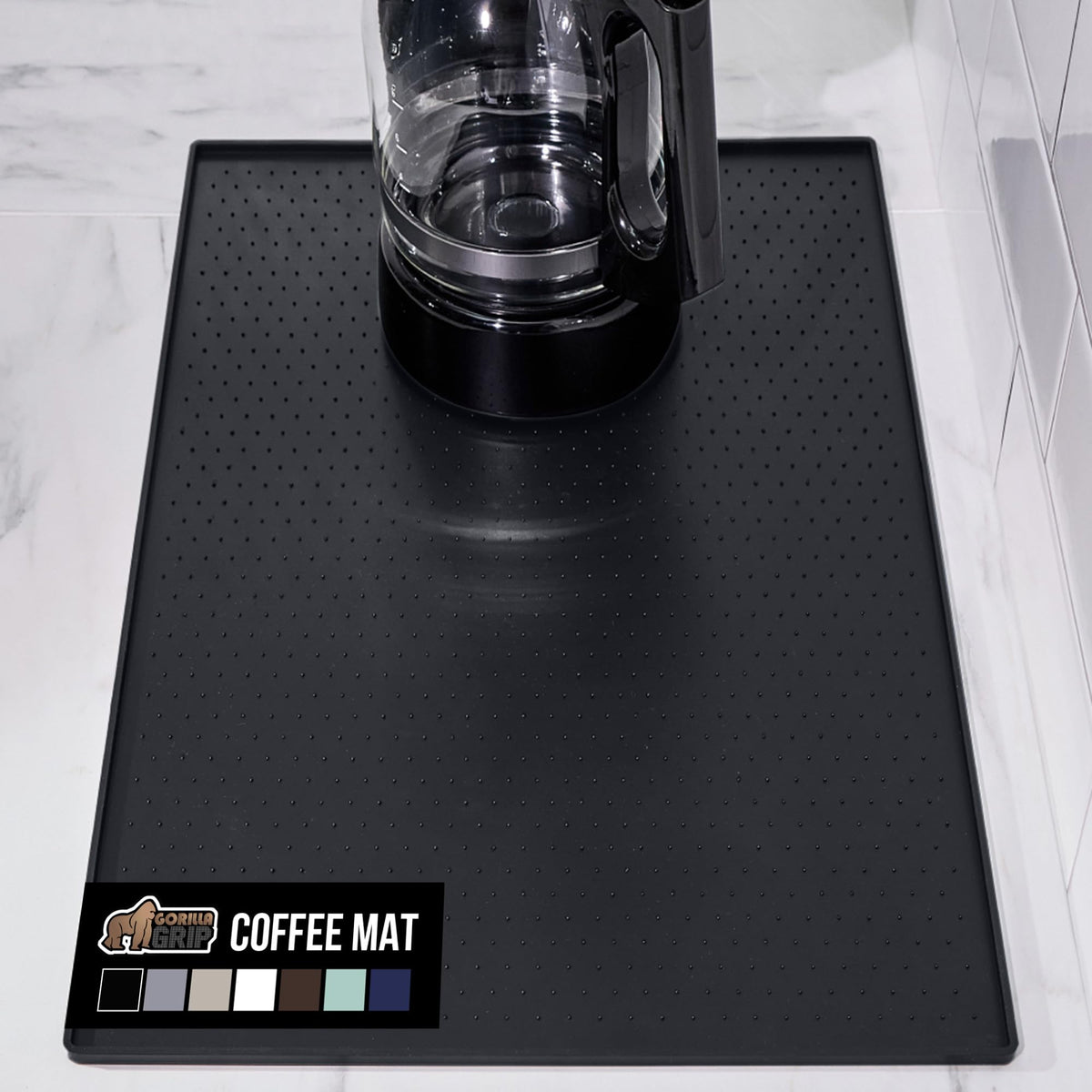 GORILLA GRIP silicone coffee mat top view offers waterproof protection for countertops.
