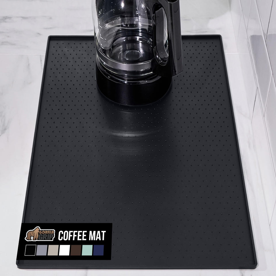 GORILLA GRIP silicone coffee mat top view offers waterproof protection for countertops.