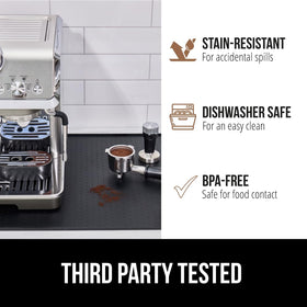 GORILLA GRIP silicone coffee mat waterproof backing keeps counter dry.