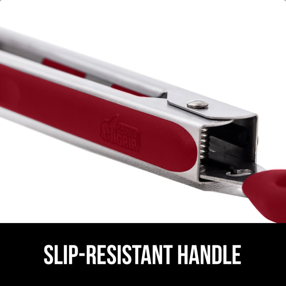 GORILLA GRIP silicone-head close-up shows non-scratch flexibility for pans.