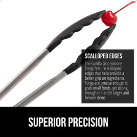 GORILLA GRIP silicone-head tongs protect nonstick cookware while gripping