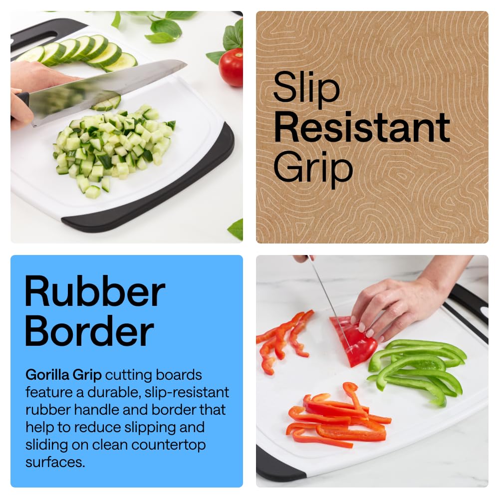 GORILLA GRIP slip-resistant border keeps boards stable on counters.