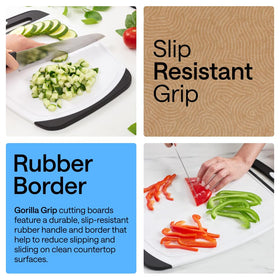 GORILLA GRIP slip-resistant border keeps boards stable on counters.