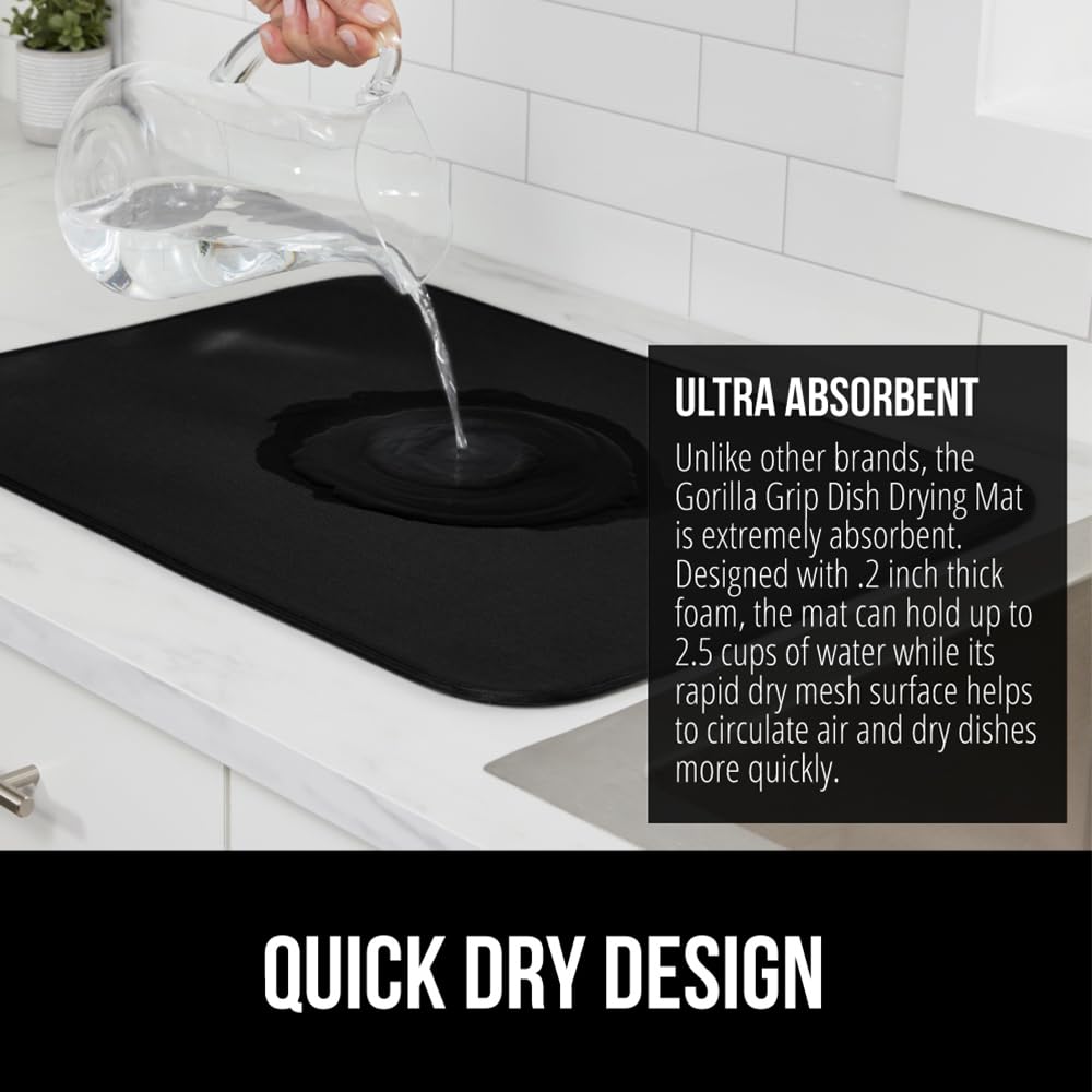 Gorilla Grip slip-resistant backing keeps the mat stable on counters
