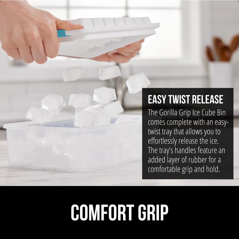 GORILLA GRIP soft-grip handles ease ice release from tray