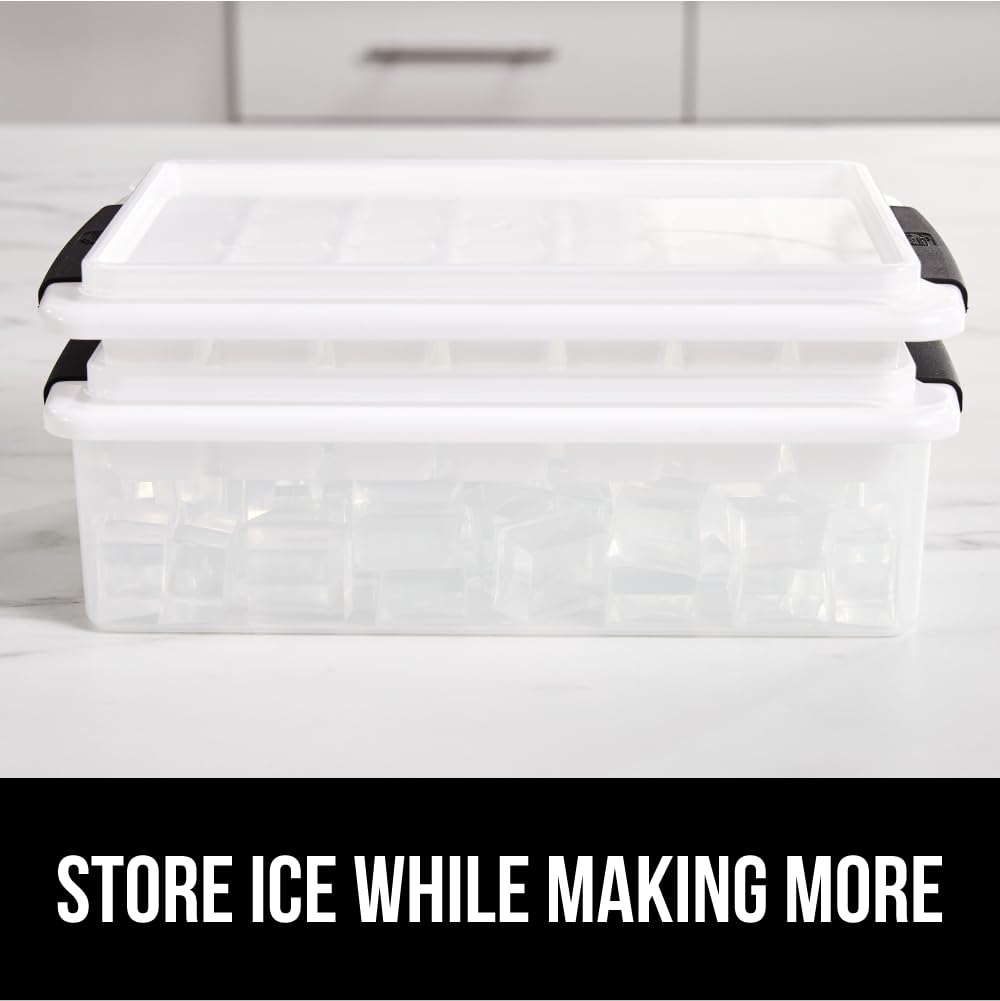 Stackable design saves freezer space and organizes ice