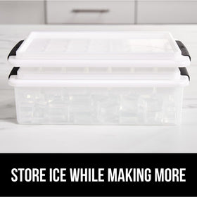 Stackable design saves freezer space and organizes ice