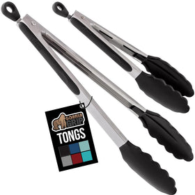 GORILLA GRIP 12-inch stainless steel tongs with silicone head for precise grip