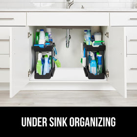 Gorilla Grip under-sink mat measures 15x22 inches for standard cabinets.
