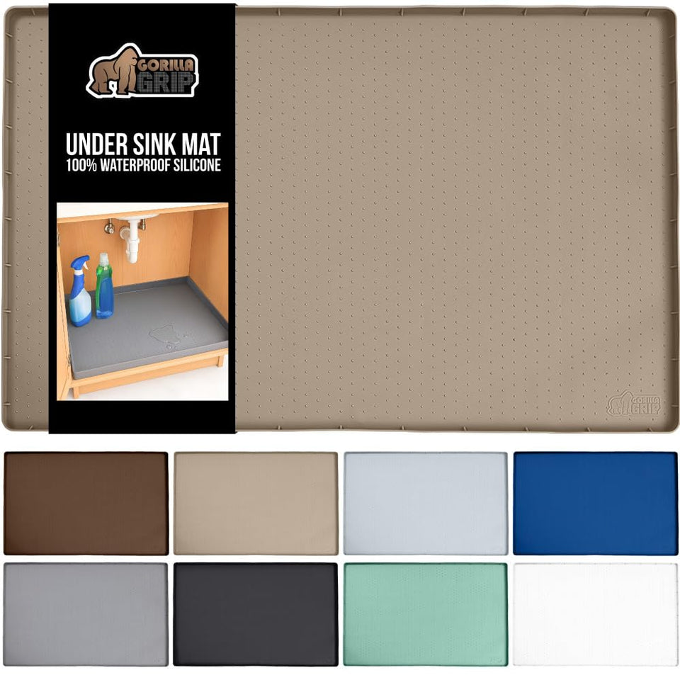 GORILLA GRIP waterproof silicone under-sink mat protecting cabinet from spills