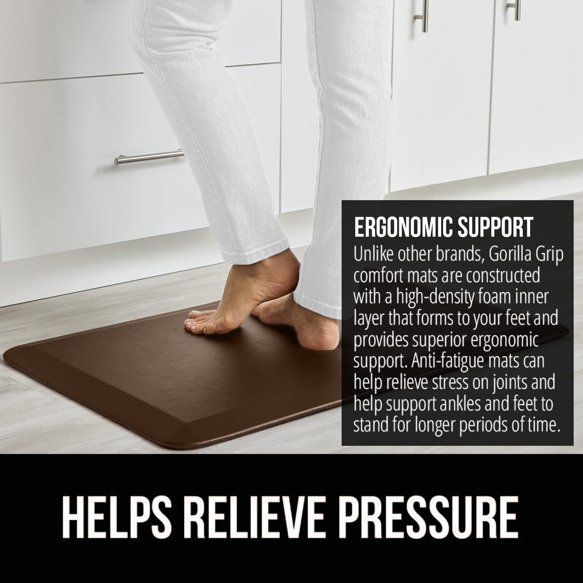 Gorilla Grip waterproof top-side mat resists spills for easy cleaning.