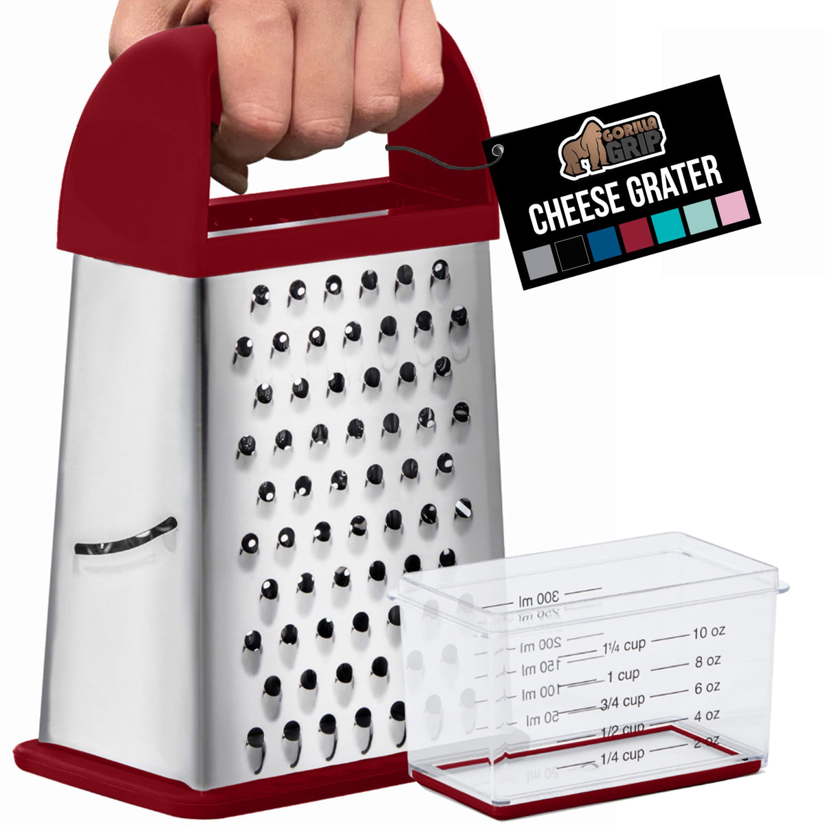 GORILLA GRIP XL 4-Sided Box Grater front view with four versatile surfaces