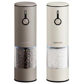 GORMODE stainless steel grinders with USB charging for long-lasting, cordless seasoning.