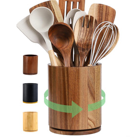 Gorsent wooden utensil holder with 360° rotation keeps the counter organized.