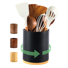 Gorsent wooden utensil holder with 360 rotation keeps utensils within easy reach.