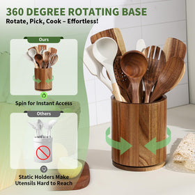 Close-up of the acacia wood grain on the Gorsent utensil holder.