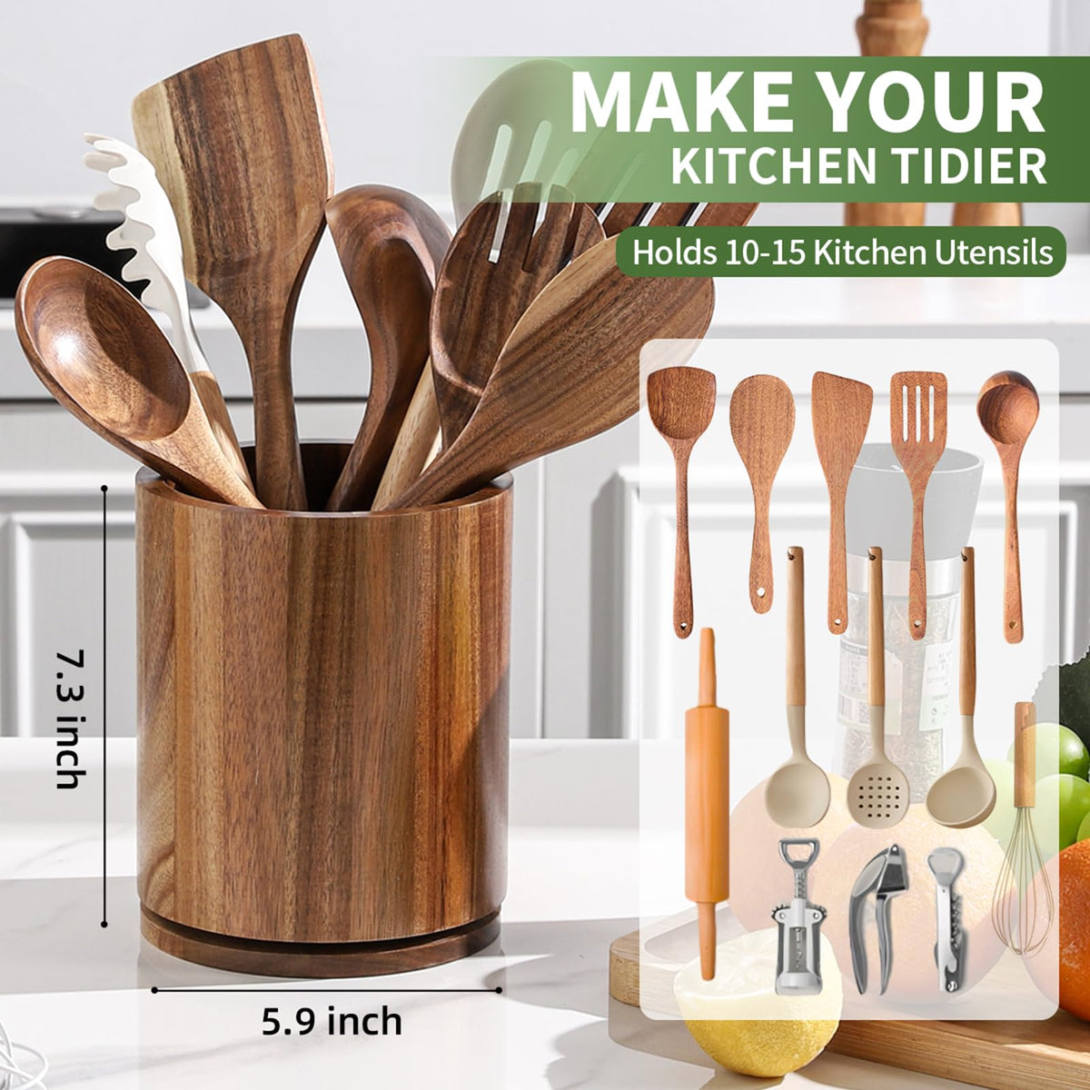 Gorsent utensil holder filled with utensils for easy reach.