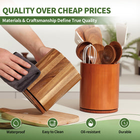 Gorsent wooden utensil holder on a tidy kitchen counter.