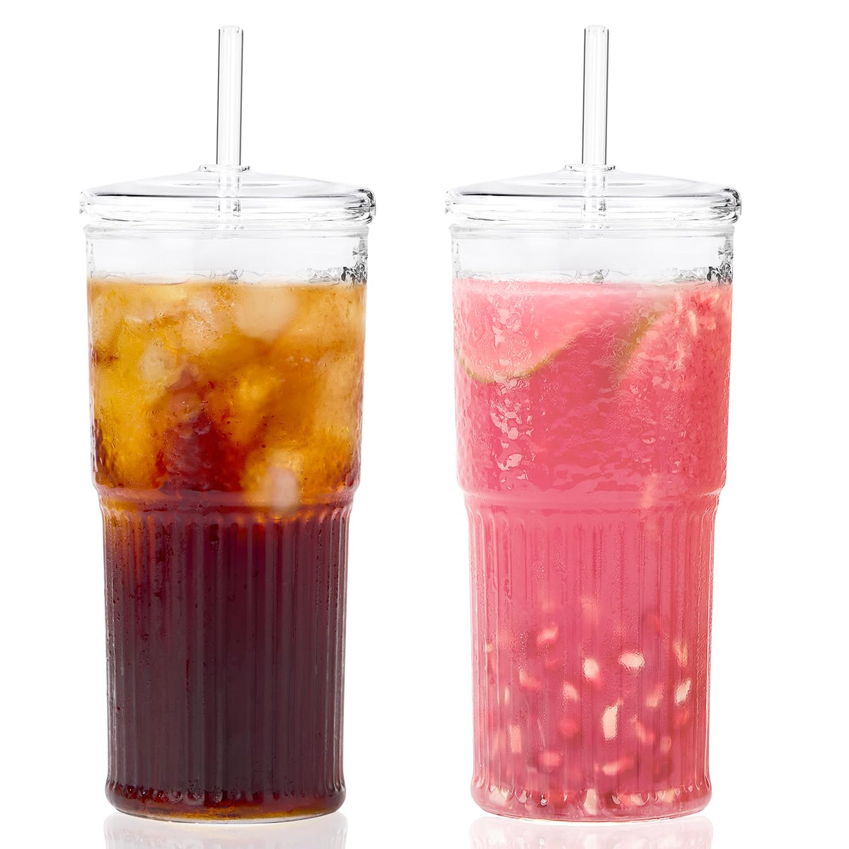 GOSCHE 20oz glass cups with lids and straws for daily beverages