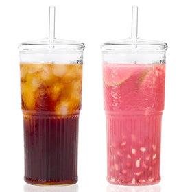 GOSCHE 20oz glass cups with lids and straws for daily beverages