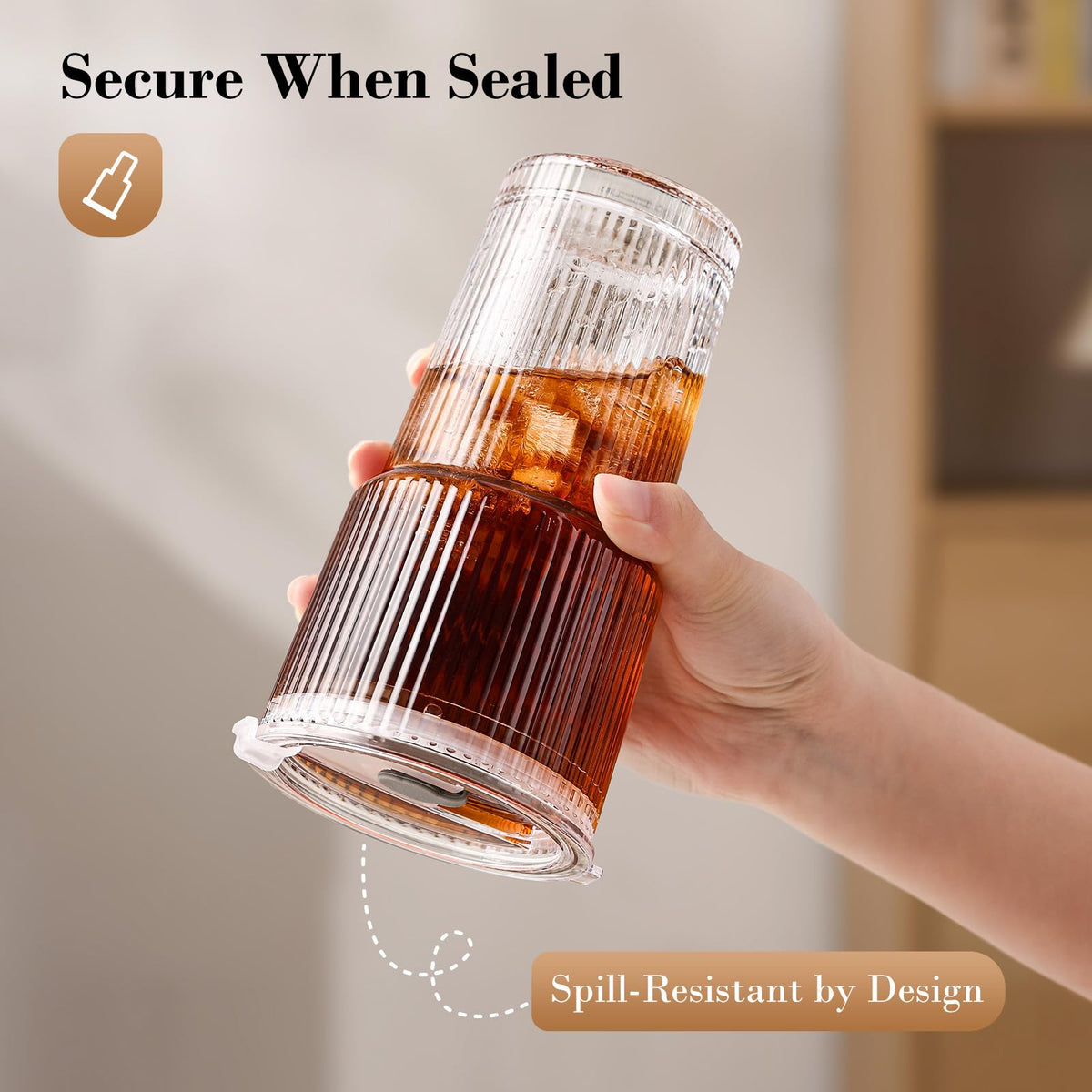 GOSCHE ribbed-design tumbler with leakproof lid offering a secure grip.