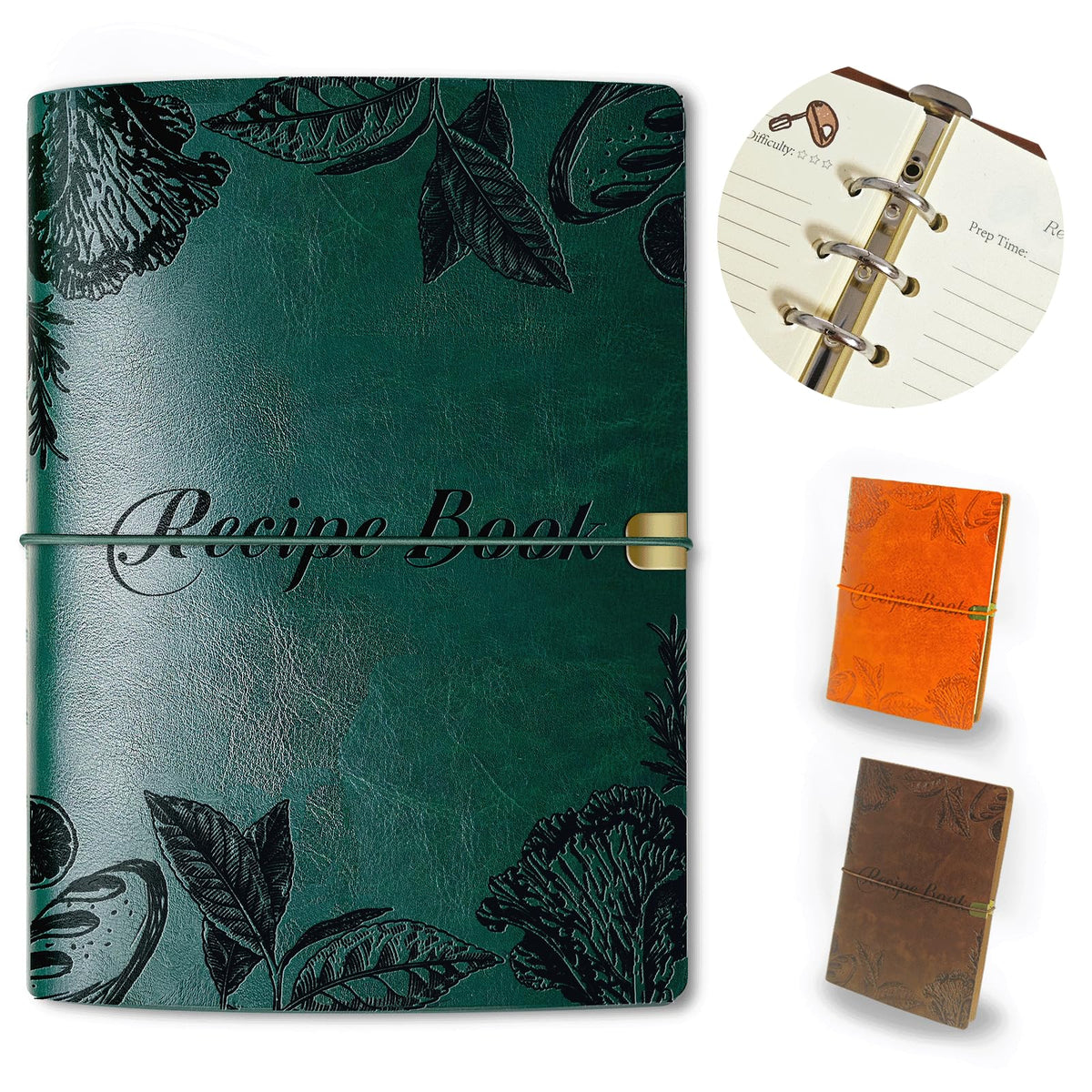 GoShambar blank recipe book cover in green leather, durable and spill-friendly.