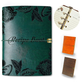 GoShambar blank recipe book cover in green leather, durable and spill-friendly.