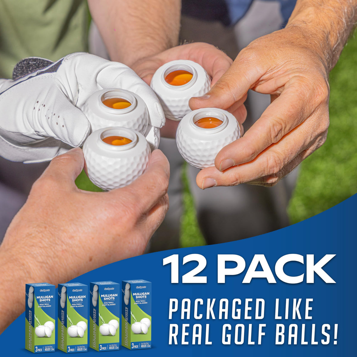 On-course scene with GoSports Mulligan Shots for discreet, quick sips.