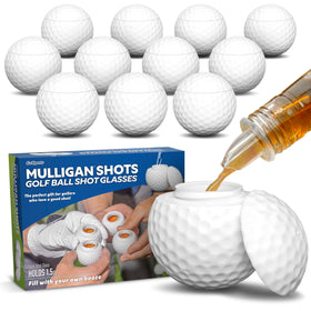 GoSports Mulligan Shots golf ball shot glasses set in retail packaging for easy gifting.