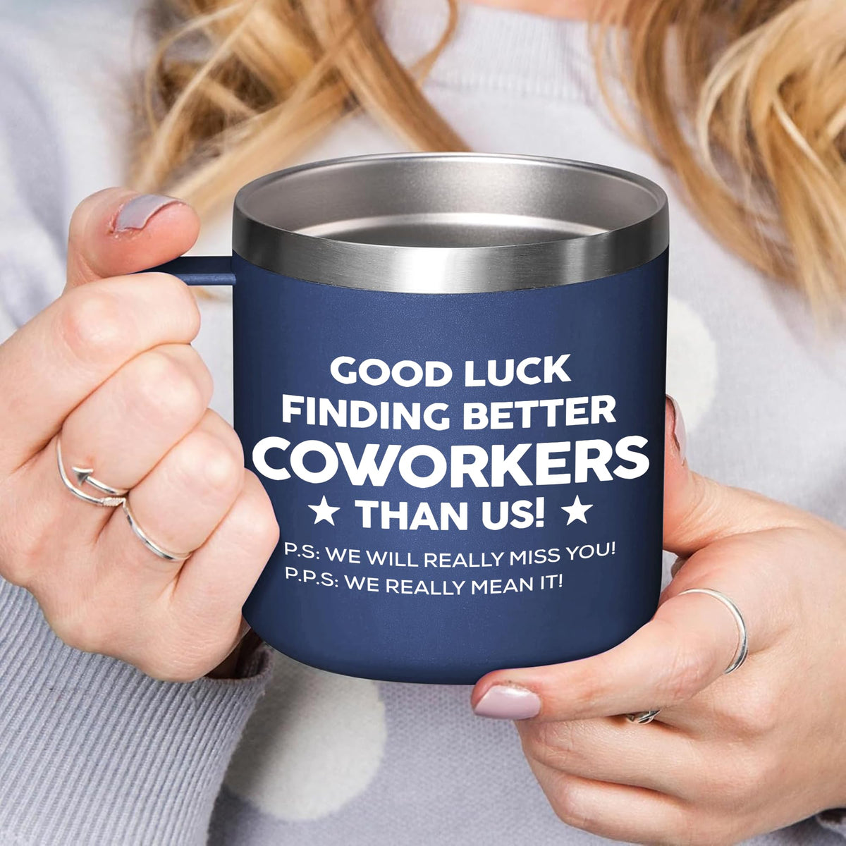 Gossby 14oz coworker tumbler with lid, sweat-free and travel-friendly.