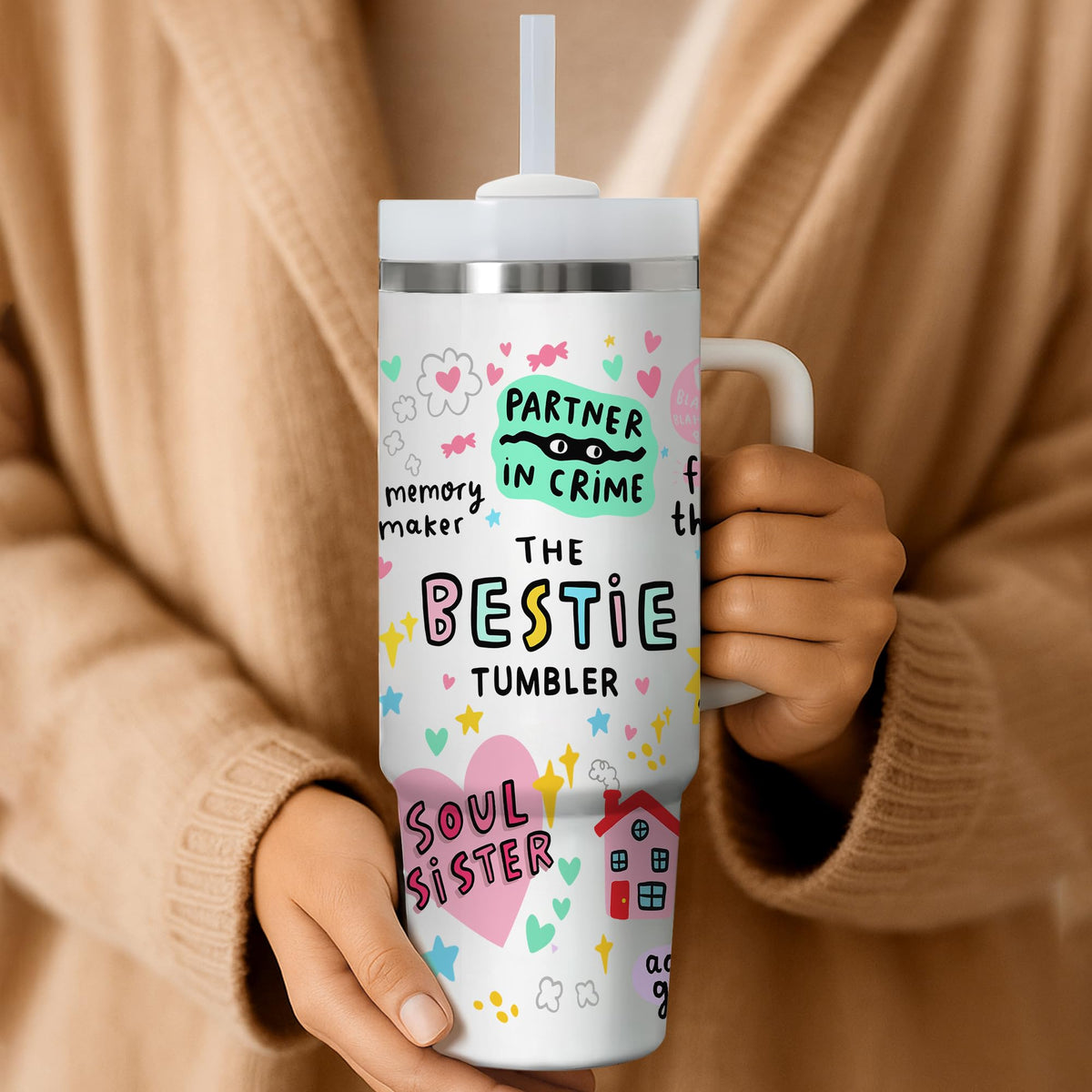 Gossby The Bestie 30oz tumbler lifestyle use supports social moments.