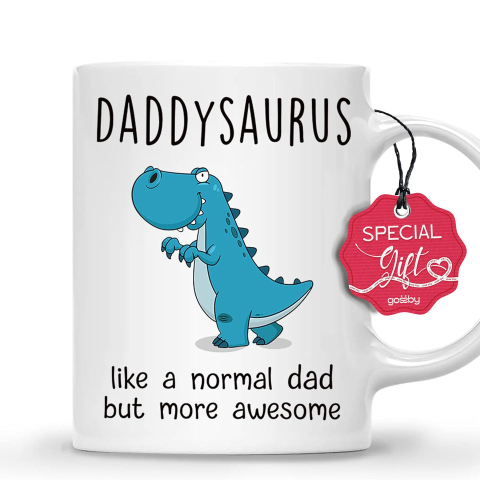 Gossby DADDYSAURUS mug front view showcasing playful design for Father's Day gift ideas.