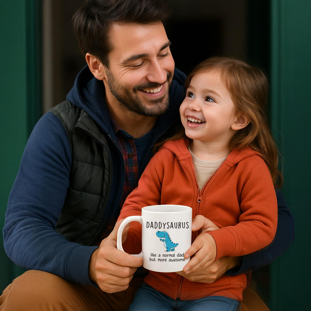 Gossby DADDYSAURUS mug gift-ready packaging appeals for Fathers Day or special occasions.