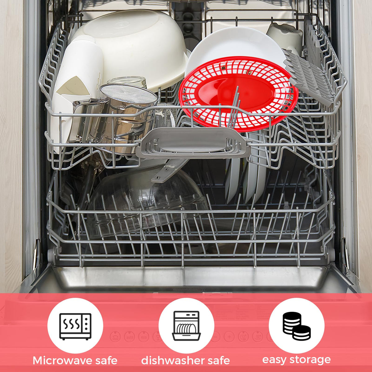 GothaBach dishwasher-safe red baskets for easy cleanup