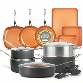 Gotham Steel 20pc set overview with copper nonstick surface for easy release